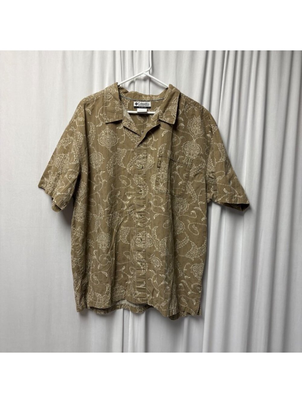 Columbia Khaki Floral Button-Up Shirt Mens Size XXL Cotton Short Sleeve Casual